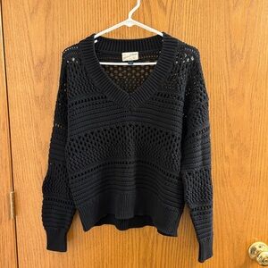 Universal Thread Black Crochet V-Neck Sweater